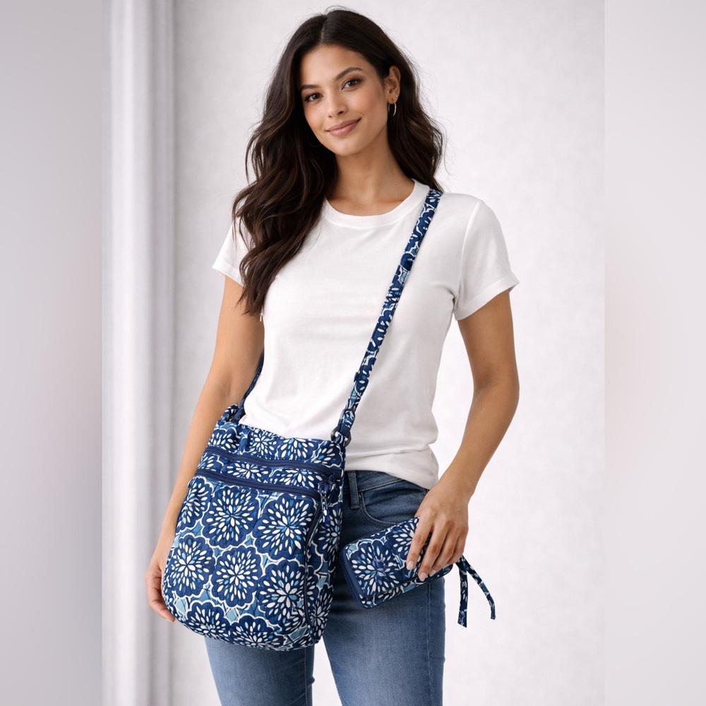 Vera Bradley Blue Floral Crossbody Bag & Matching Wallet